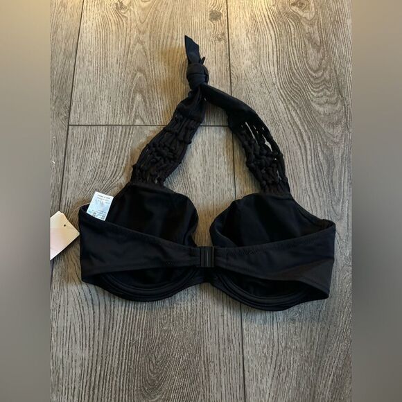 Freya Women's Standard Macramé Plunging Halter Bikini Top with Underwire - Picture 3 of 8